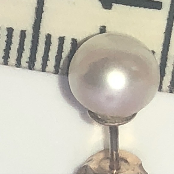 VTG 14k Freshwater Pearl Stud Yellow Gold Earrings Approx 7mm - Picture 4 of 5